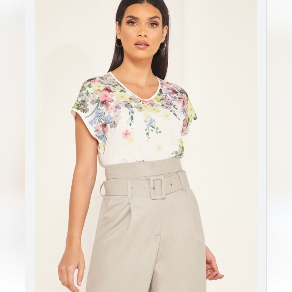Ted Baker London Floral Print Top - White and Multicolor